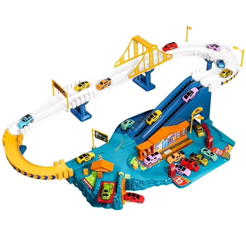 Dinosaur Race Track Playset with 10 Mini Cars & Parking Garage