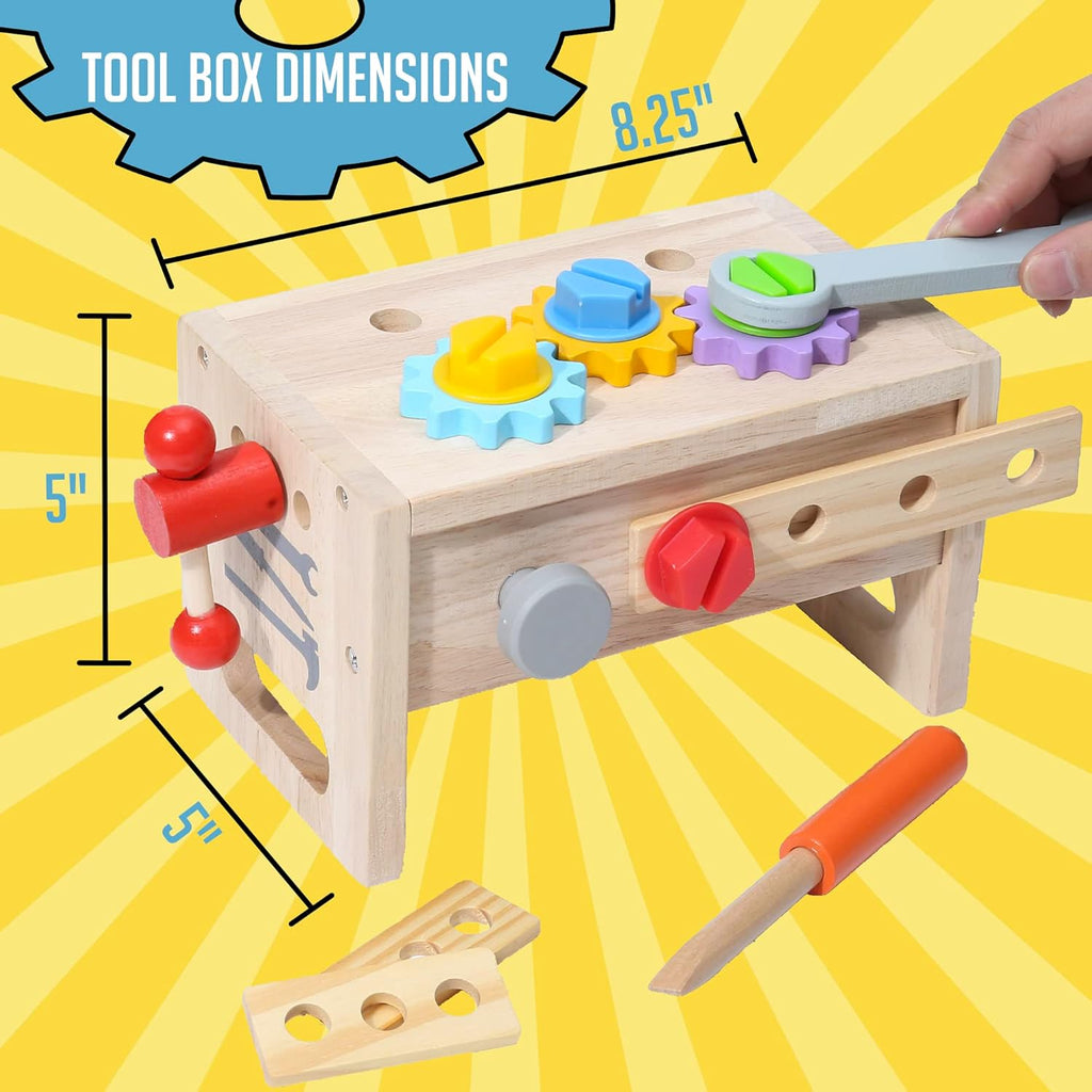 Kids Wooden Tool Bench Workbench Set, Montessori Construction Toy for Boys Ages 3+