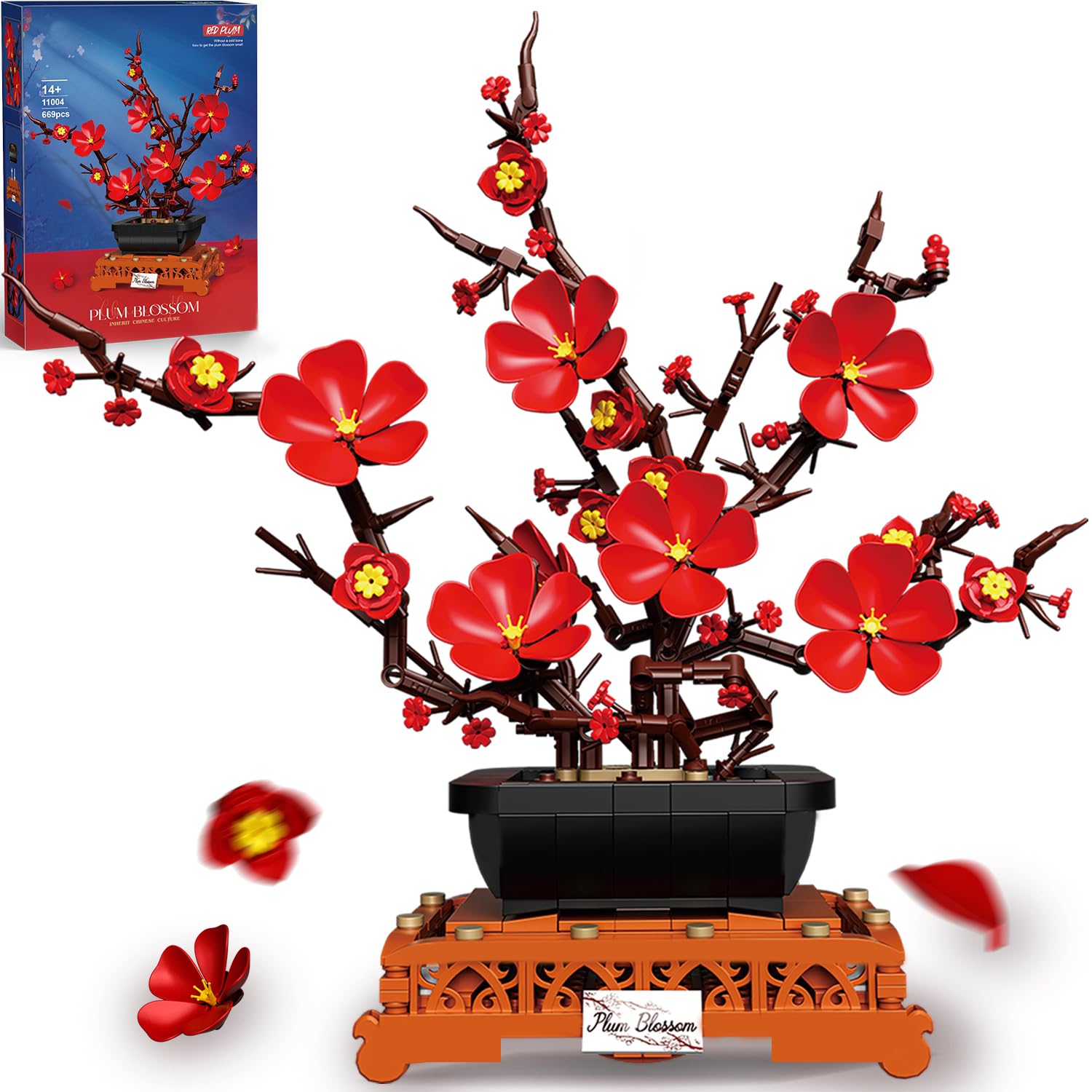 669PCS Plum Blossom Floral Bonsai Building Blocks Flower Model Bricks Creative Desktop Decoration Toys For Kids Holiday Gifts