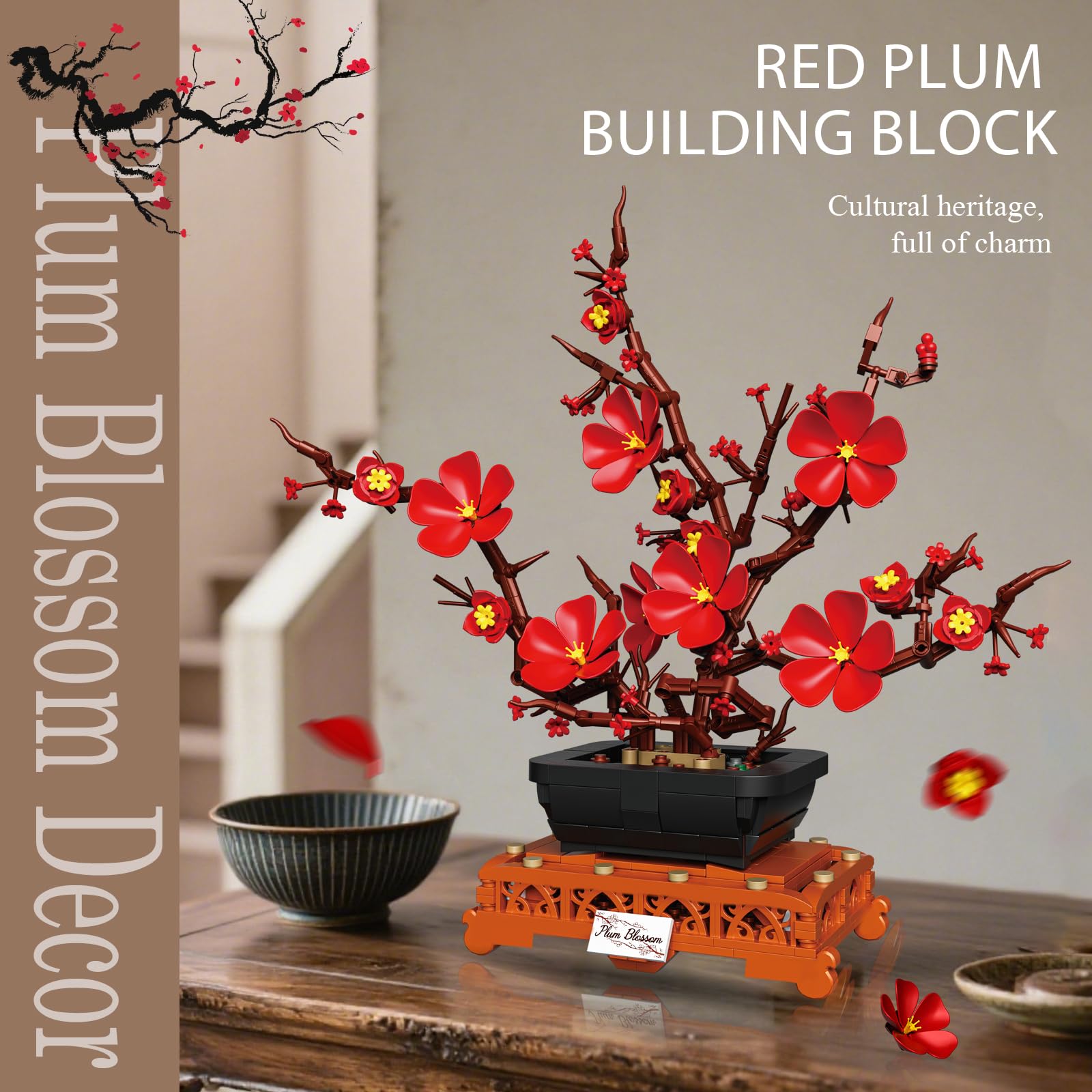 669PCS Plum Blossom Floral Bonsai Building Blocks Flower Model Bricks Creative Desktop Decoration Toys For Kids Holiday Gifts