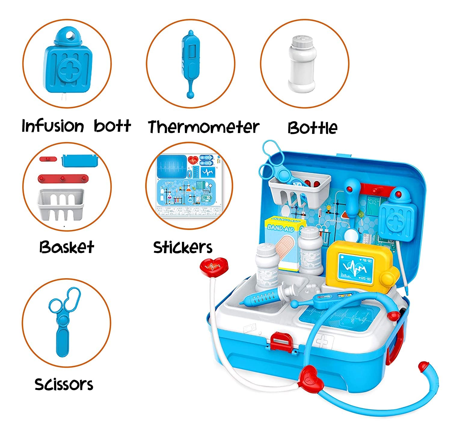 Kids 17-Piece Doctor Playset with Light & Sound, Pretend Play Medical Kit Backpack