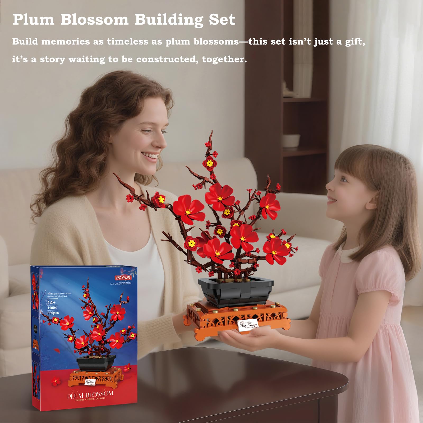 669PCS Plum Blossom Floral Bonsai Building Blocks Flower Model Bricks Creative Desktop Decoration Toys For Kids Holiday Gifts