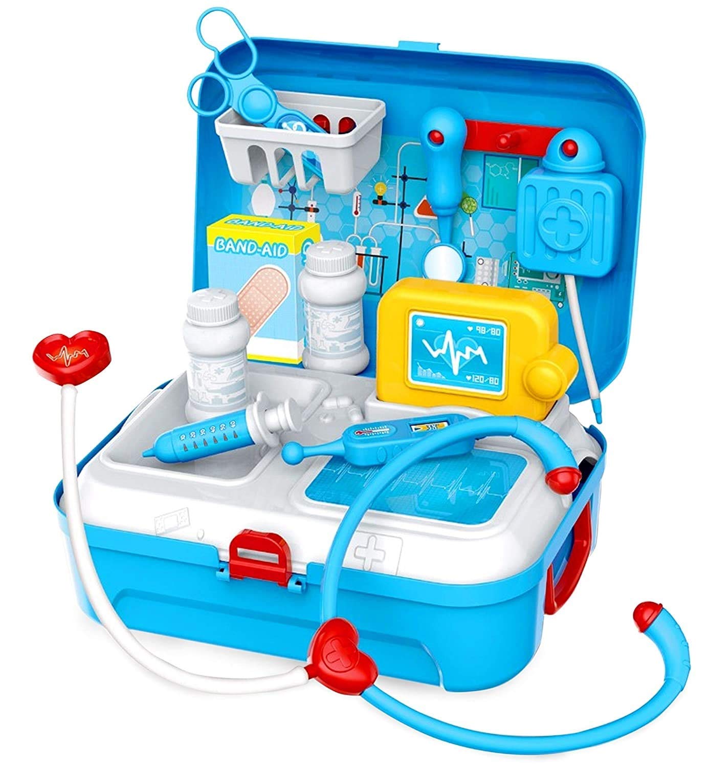 Kids 17-Piece Doctor Playset with Light & Sound, Pretend Play Medical Kit Backpack