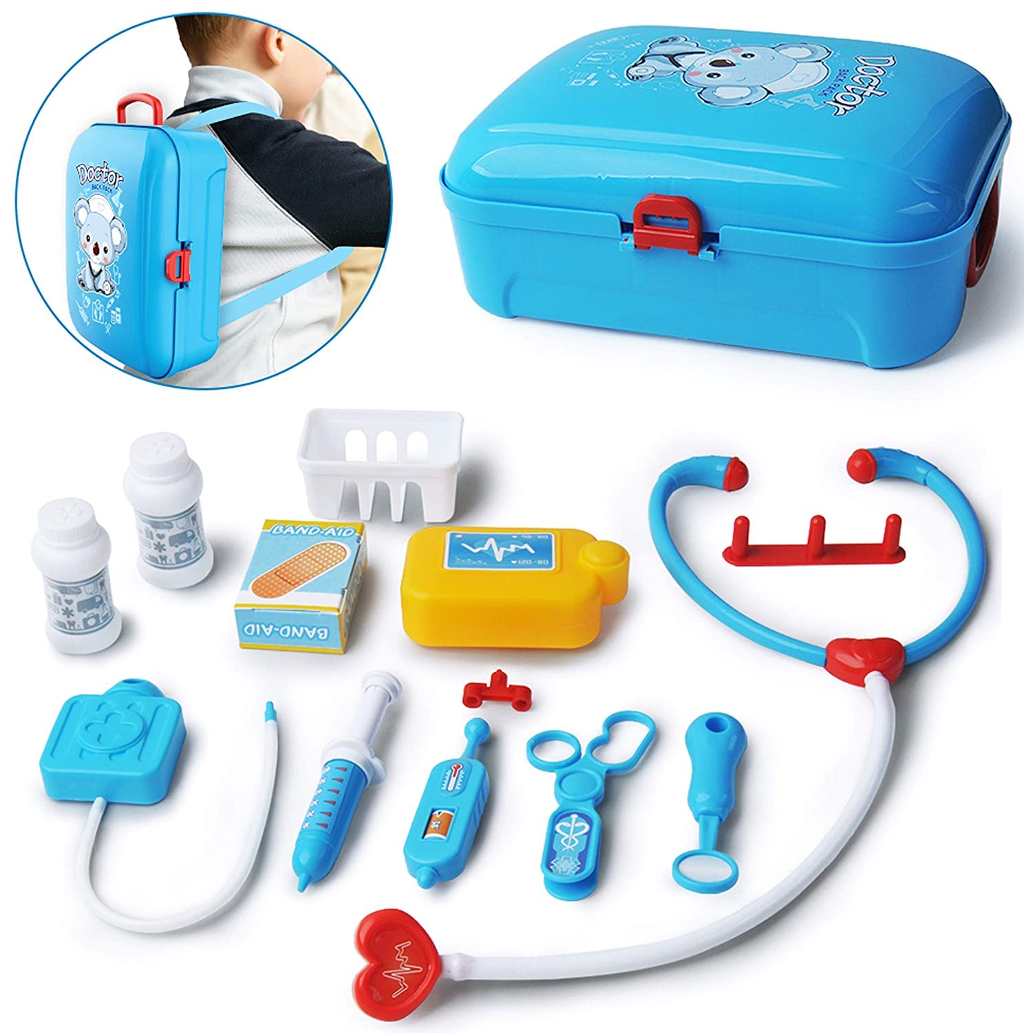 Kids 17-Piece Doctor Playset with Light & Sound, Pretend Play Medical Kit Backpack