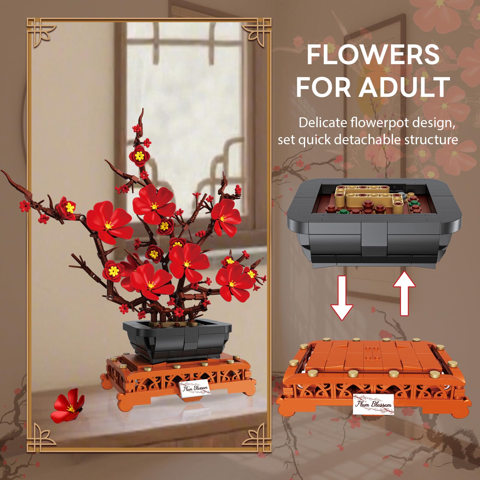 Plum Blossom Bonsai Building Block Set, 669 Pieces