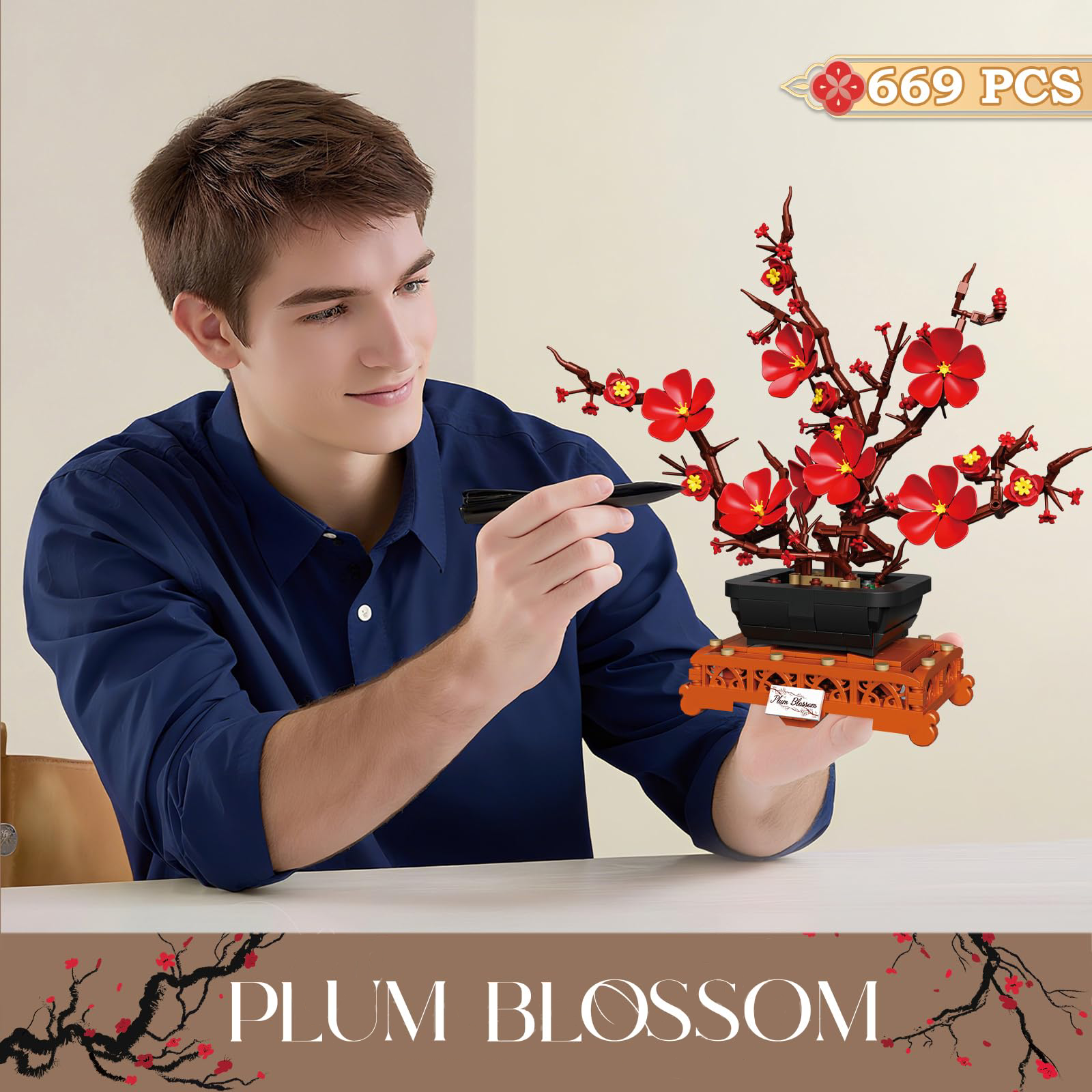 Plum Blossom Bonsai Building Block Set, 669 Pieces