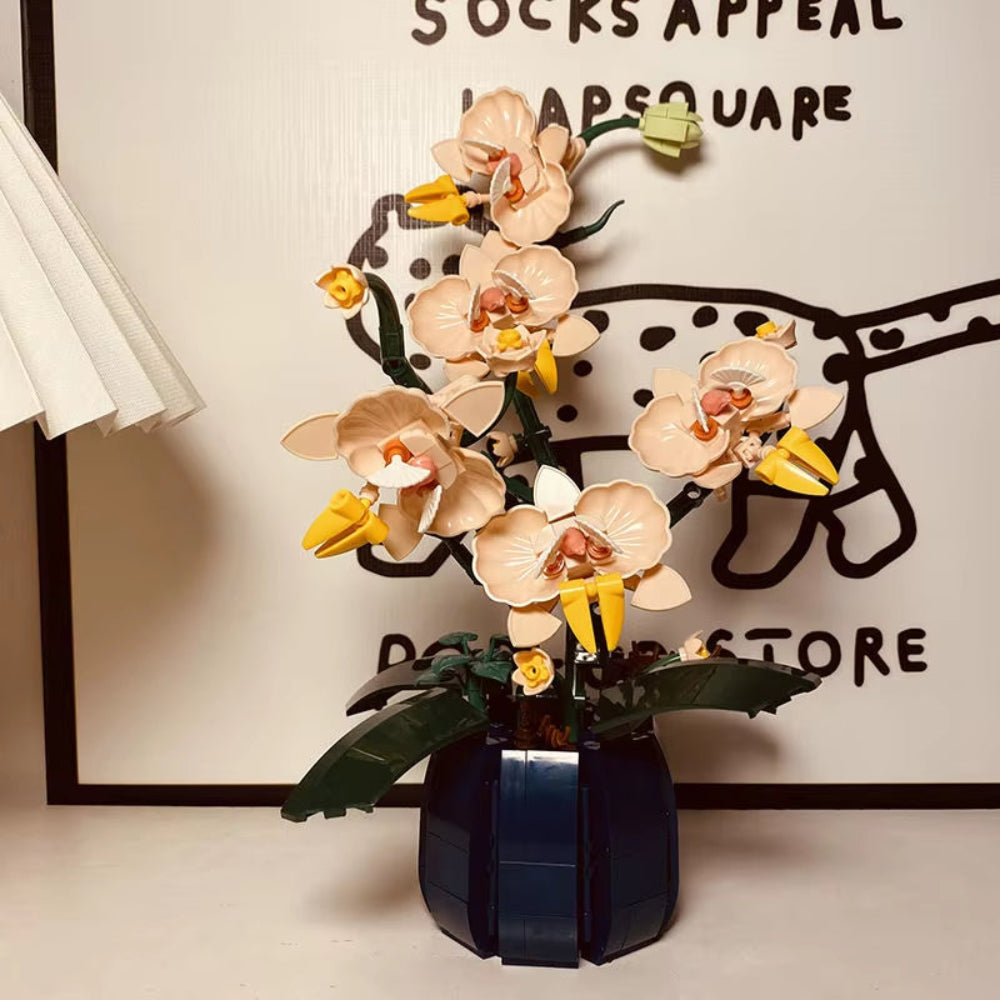Orchid Flower Bouquet Building Blocks Creative Home Desk Plant Decoration Assemble Bricks DIY Toys Gifts For Girls Lady