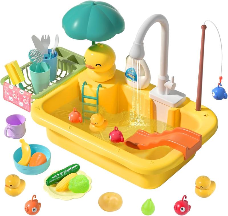 Kids Electric Kitchen Sink Toy Set with Running Water Pretend Play Gift