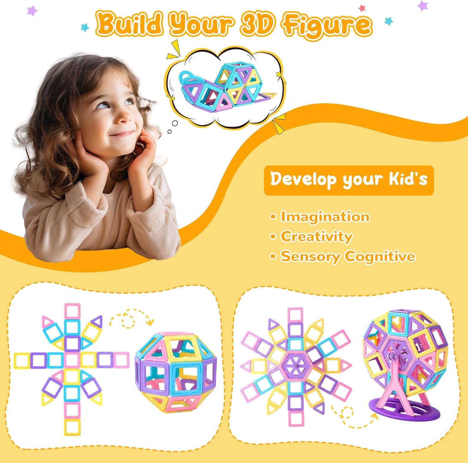 Magnetic Building Blocks Tile Set for Kids – ABS STEM Construction Toy 70/76/86 Pcs, Ages 3+