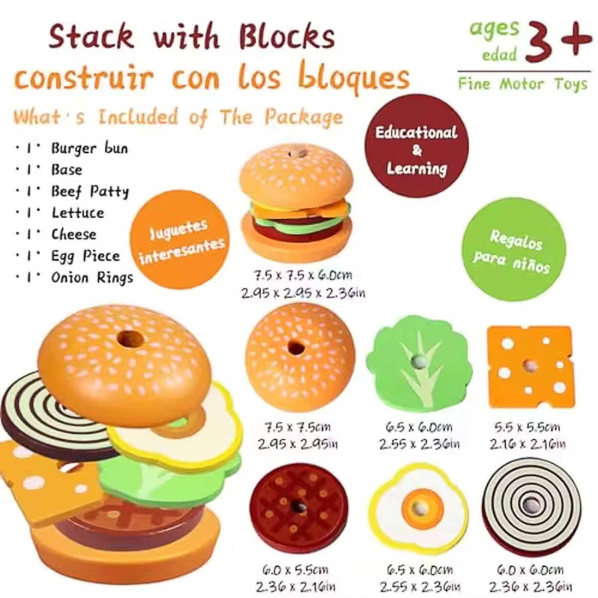 Montessori Wooden Burger Stacking Toy