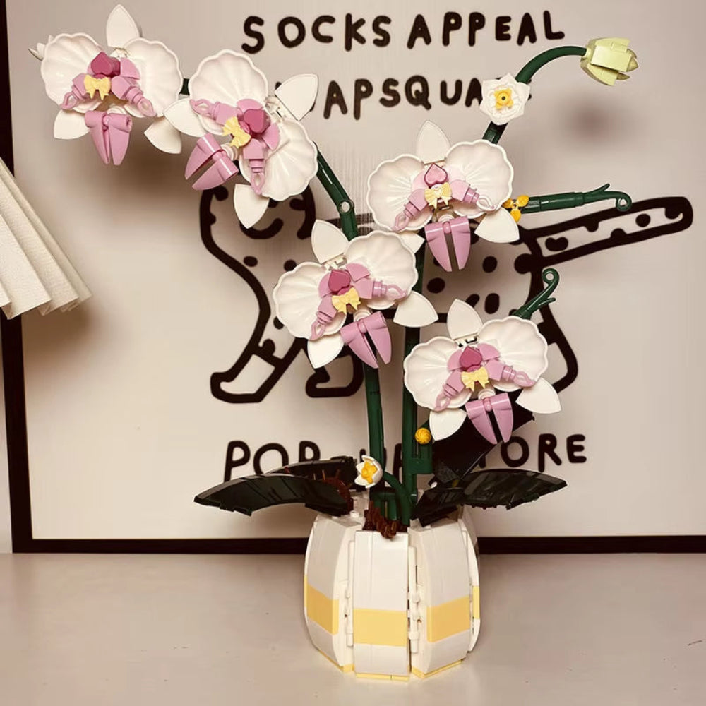Orchid Flower Bouquet Building Blocks Creative Home Desk Plant Decoration Assemble Bricks DIY Toys Gifts For Girls Lady
