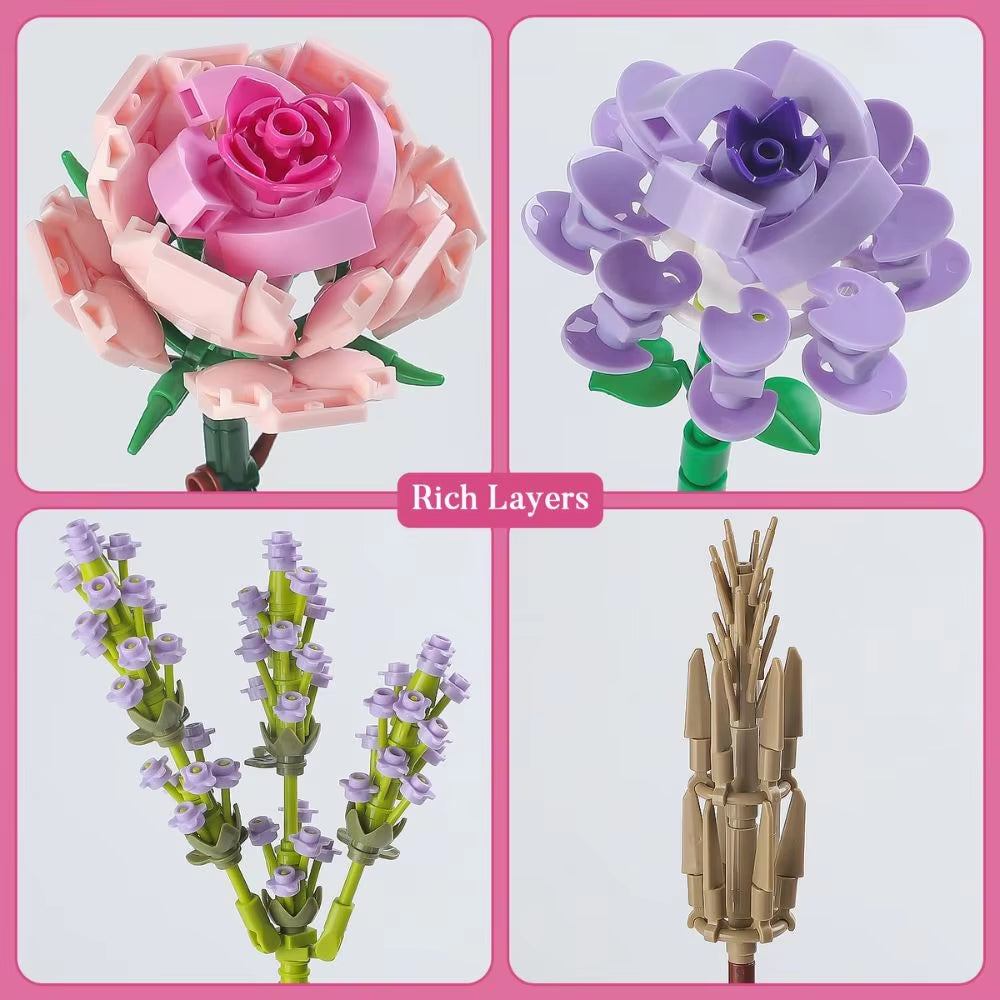 Eternal Rose Bouquet Building Block Set, 393 Pieces