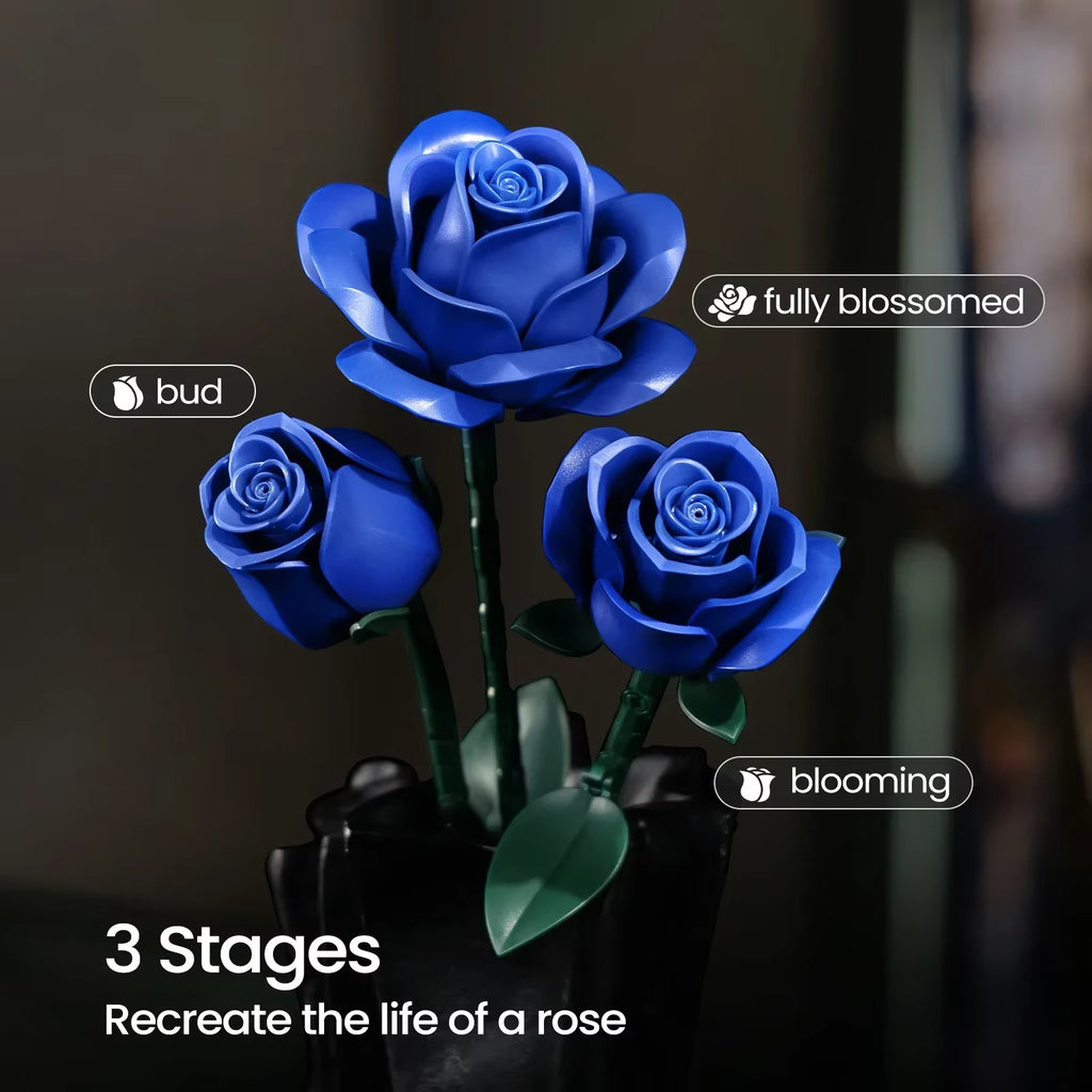 Blue Rose Flower Building Block Set, Adult DIY Gift