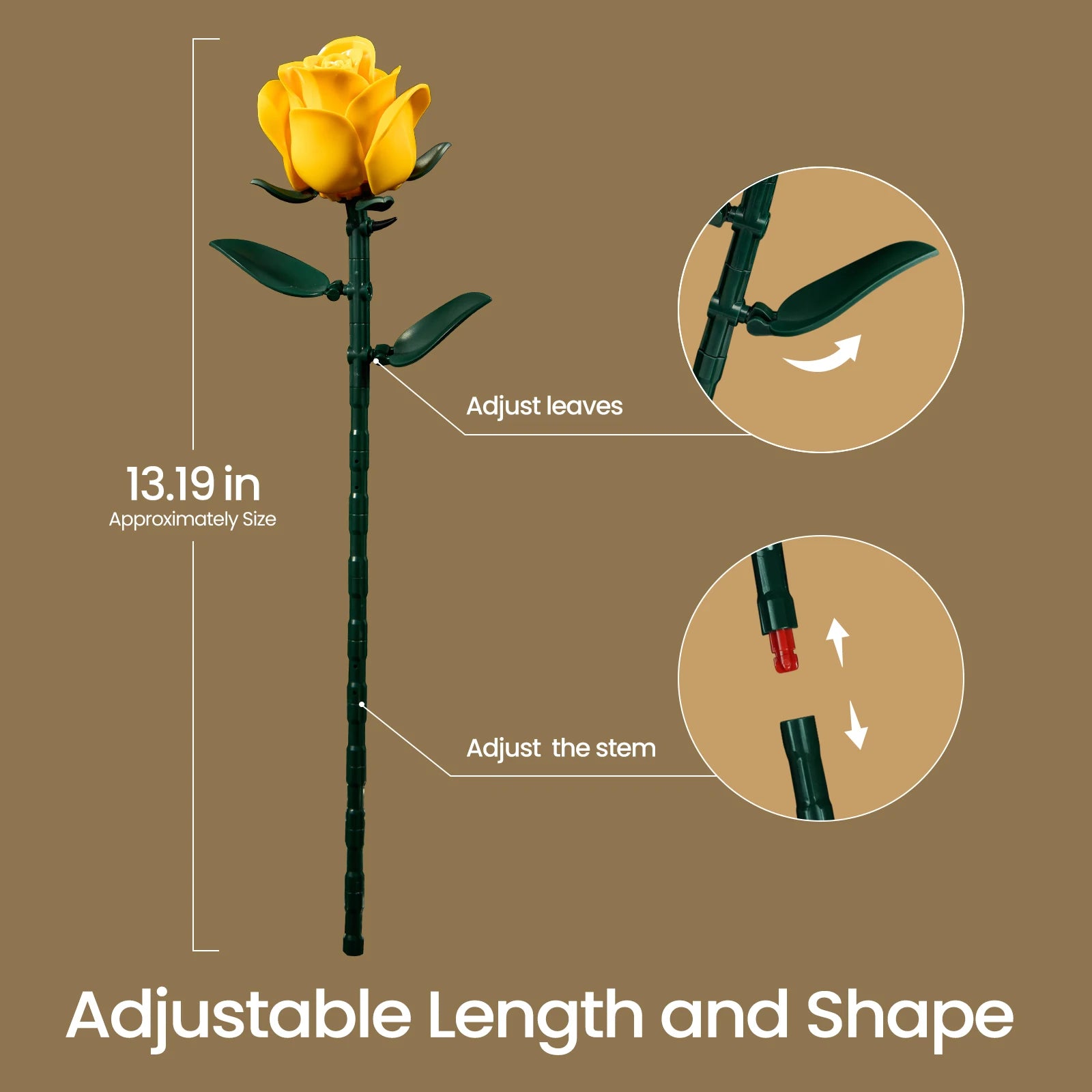 Yellow Flower Bouquet Building Set Block Roses Artificial Flowers Brick Kit Botanical Collection Home Decor Christmas Adult Gift