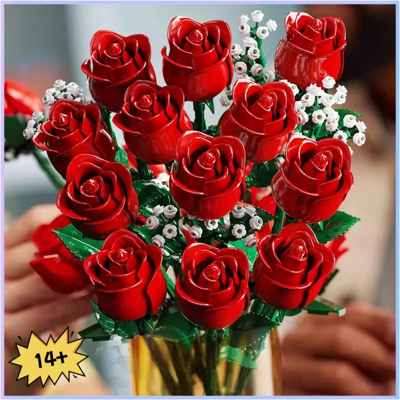 Romantic Rose Bouquet Building Block Set, 968 Pieces