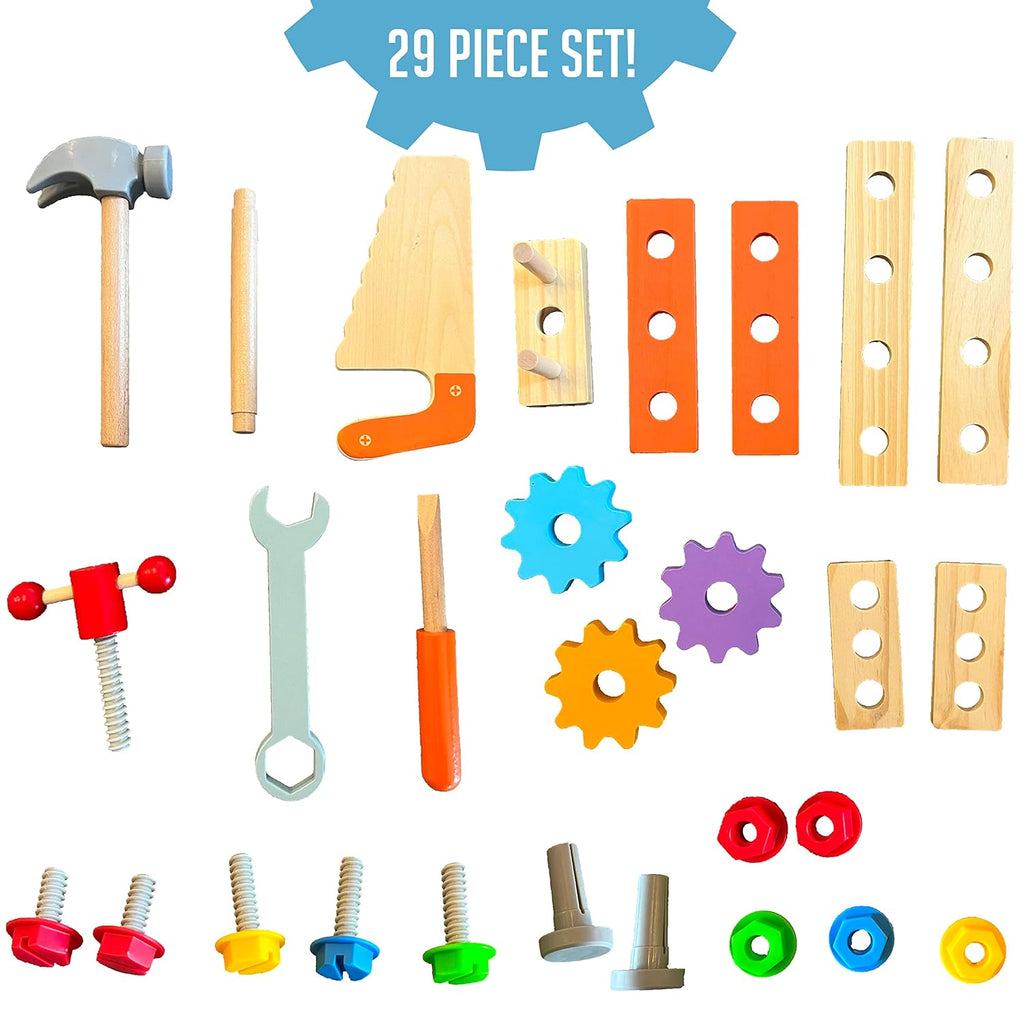 Kids Wooden Tool Bench Workbench Set, Montessori Construction Toy for Boys Ages 3+