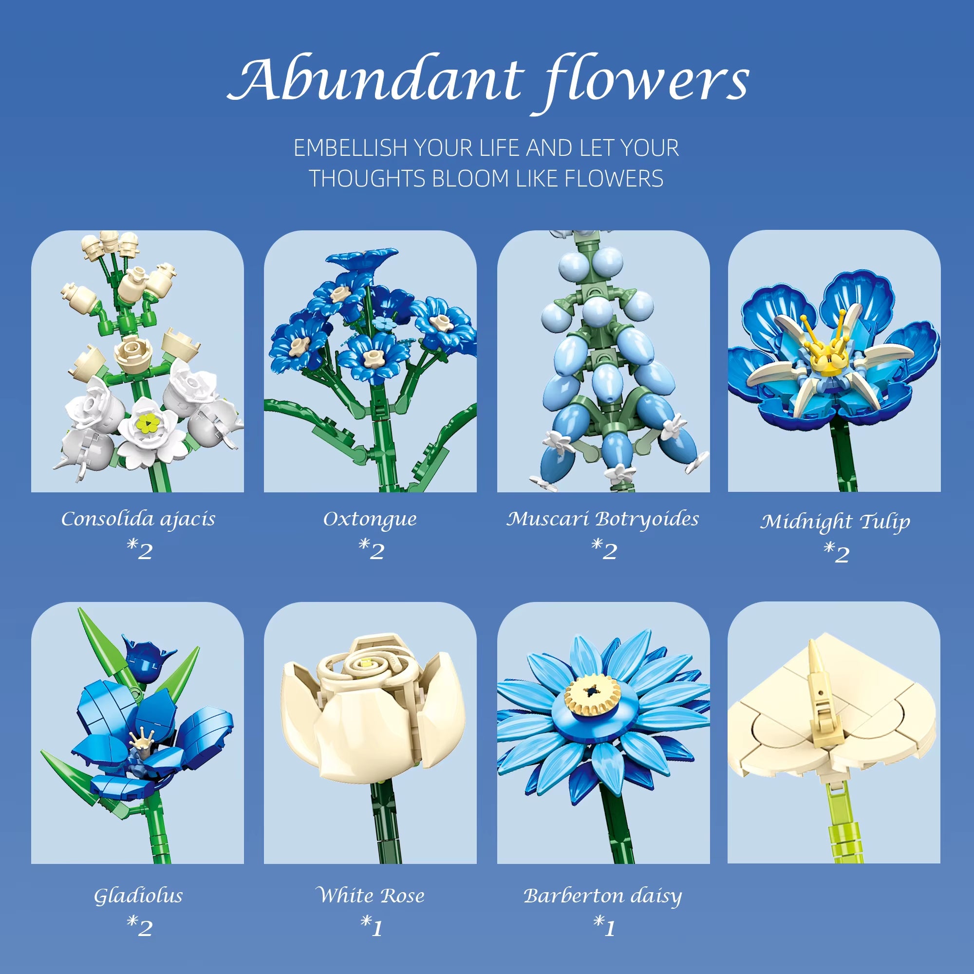 Midnight Blue Tulip Flower Set 766 PCS, DIY Building Model for Room Decor, Perfect Back-to-School & Birthday Gift