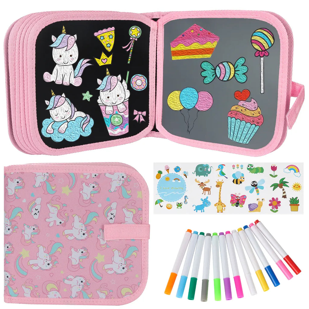 Erasable Magic Doodle Book Reusable Blackboard with Pens Kids Coloring Set