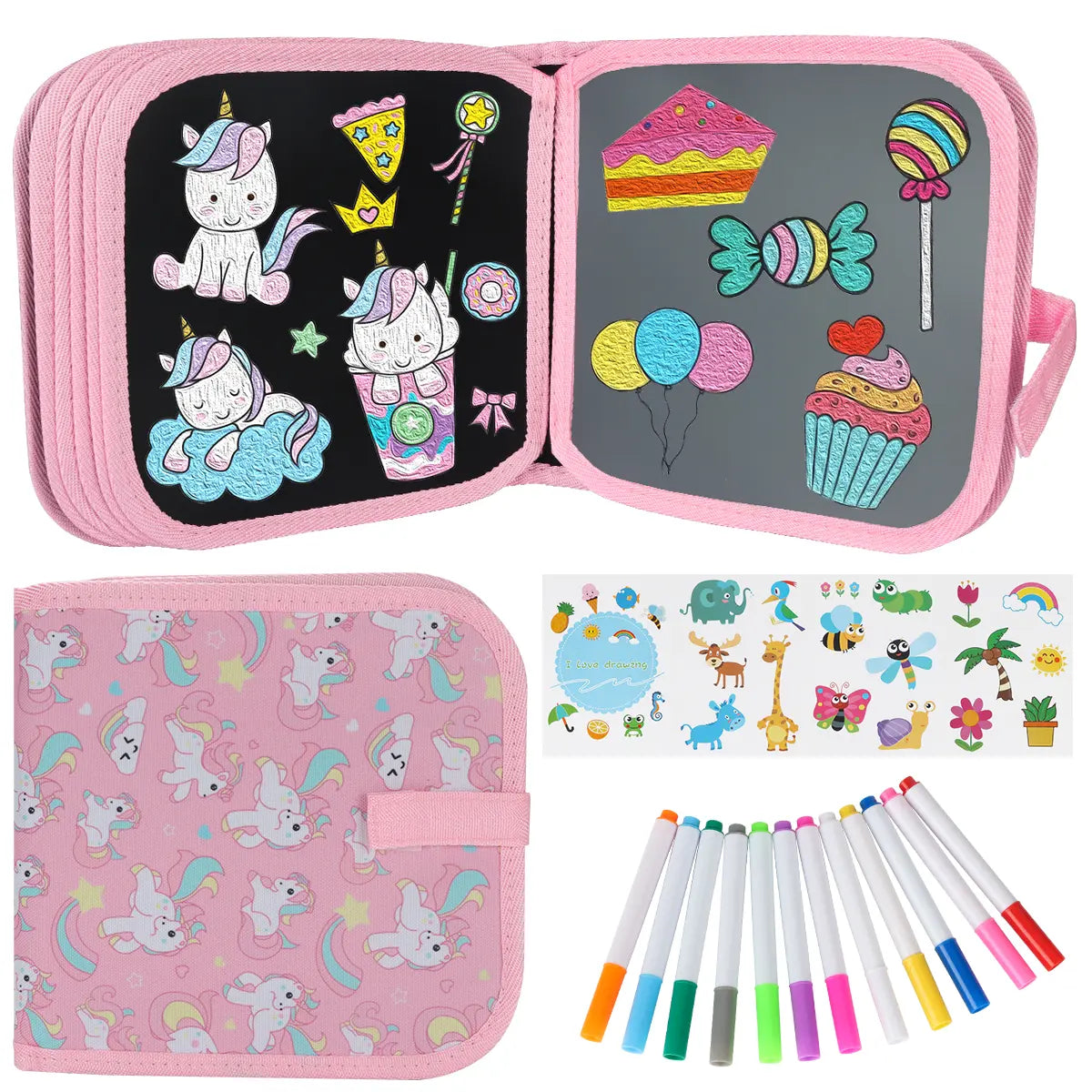 Erasable Magic Doodle Book Reusable Blackboard with Pens Kids Coloring Set
