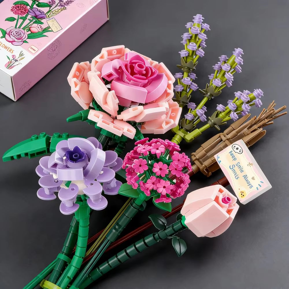 393pcs Eternal Flower Bouquet Building Blocks Set DIY Artificial Rose Mini Bricks for Home Decor Valentines Day Mothers Day Gift