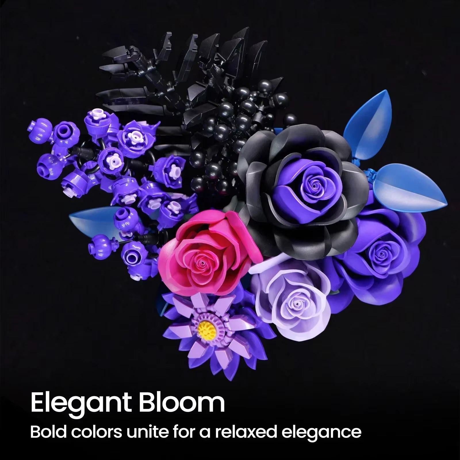 Purple Roses Blocks Flowers Building Set Simulated Rose Wedding Floral Home Decoration Bouquet Brick Toy Birthday Gift for Adult