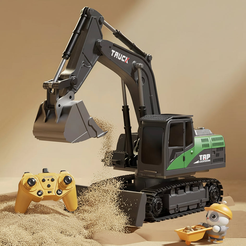 RC Excavator and Dump Truck Toy Set – Lights & Sounds