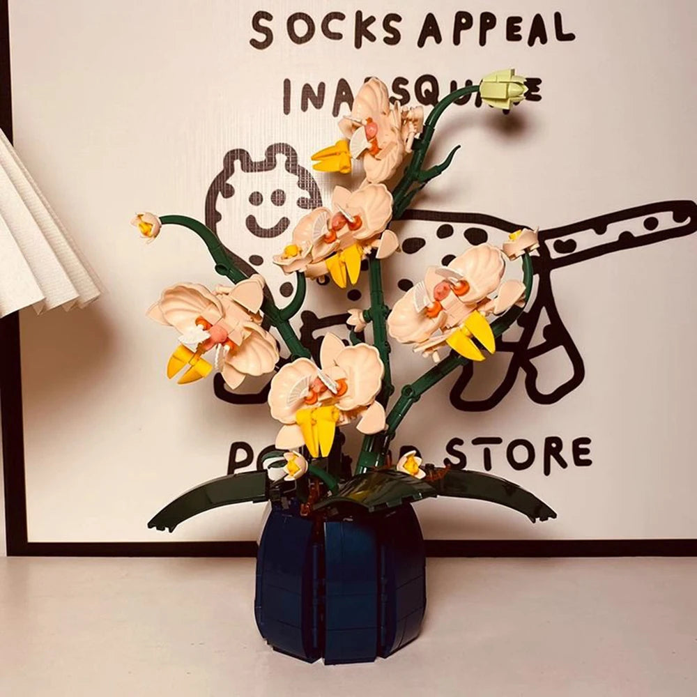Orchid Flower Bouquet Building Blocks Creative Home Desk Plant Decoration Assemble Bricks DIY Toys Gifts For Girls Lady