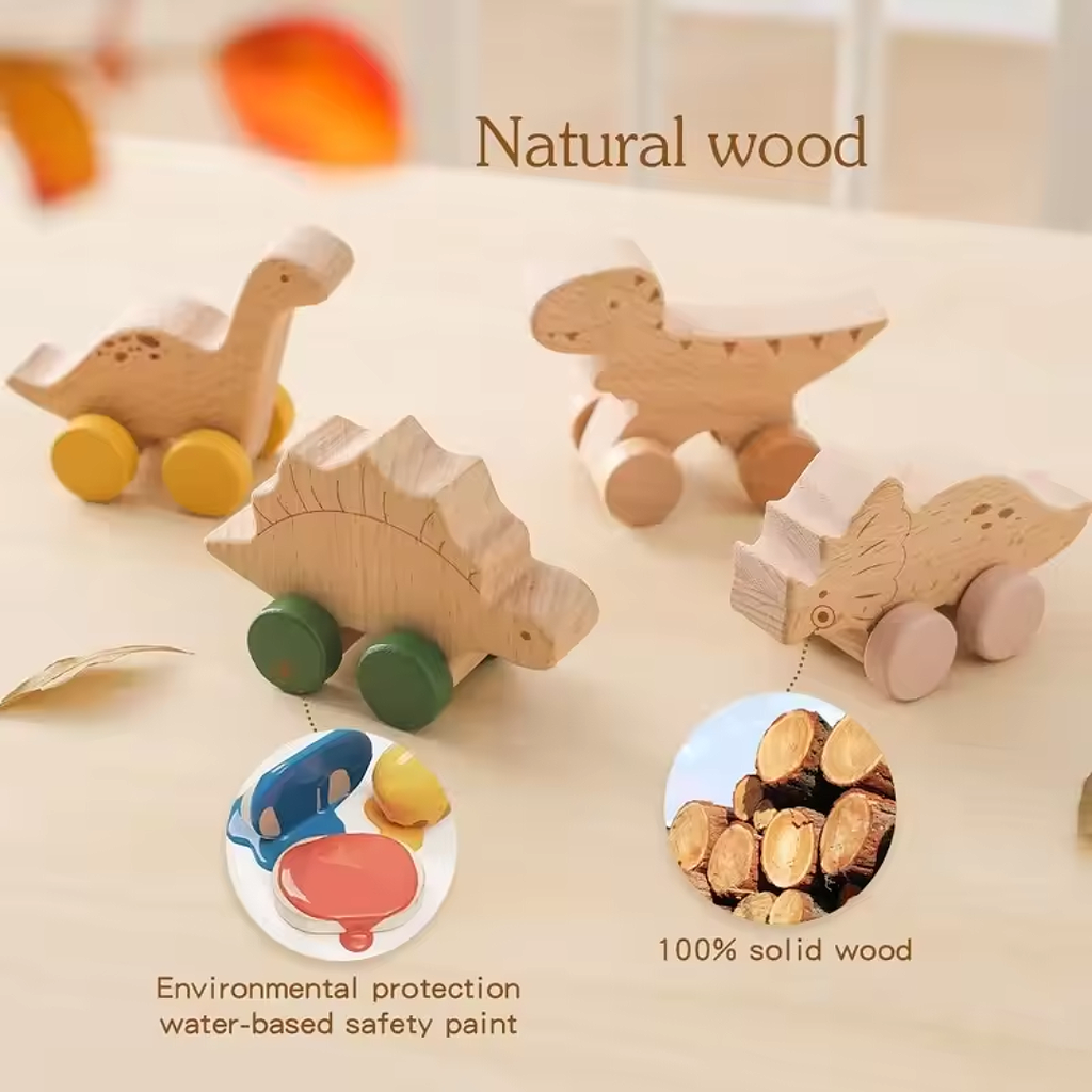 Montessori Wooden Dinosaur Car Toy