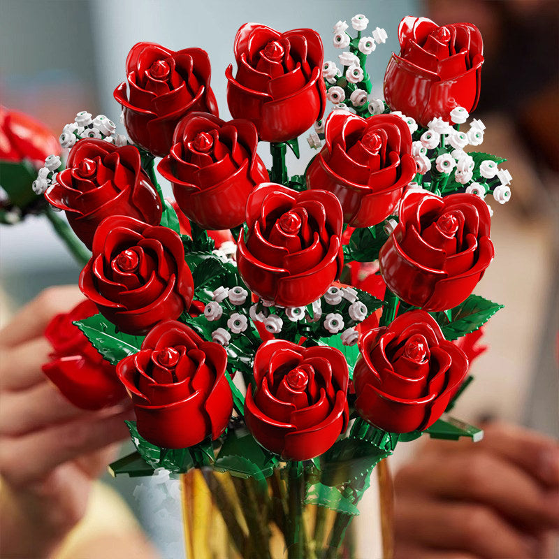 Building Blocks Valentine's Day Gift for Women/Men,for Home Decor Gifts for Anniversary 968PC Romantic Rose Flower Bouquet