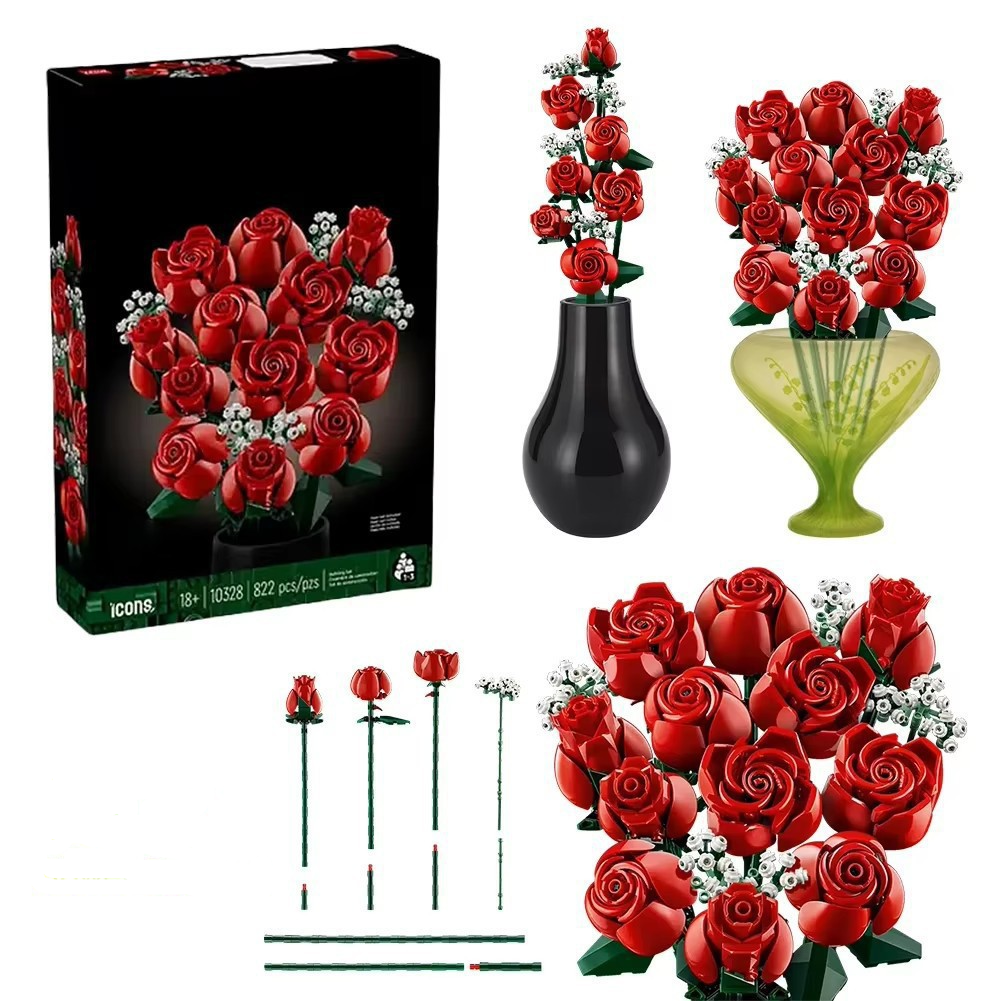 Building Blocks Valentine's Day Gift for Women/Men,for Home Decor Gifts for Anniversary 968PC Romantic Rose Flower Bouquet