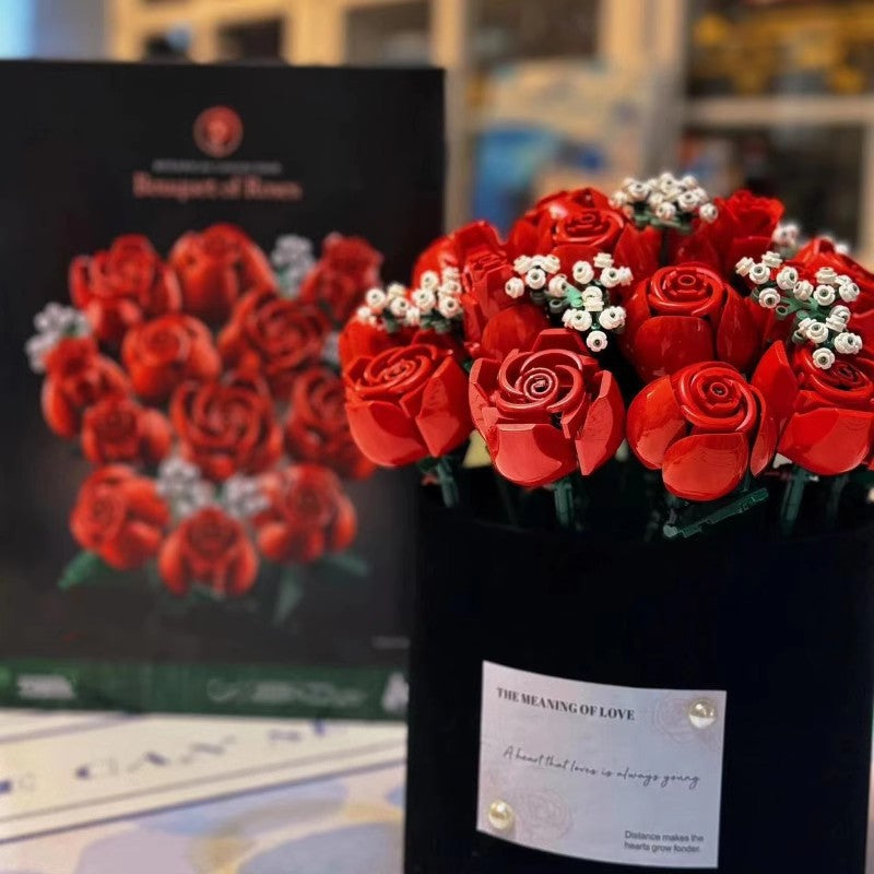 Building Blocks Valentine's Day Gift for Women/Men,for Home Decor Gifts for Anniversary 968PC Romantic Rose Flower Bouquet