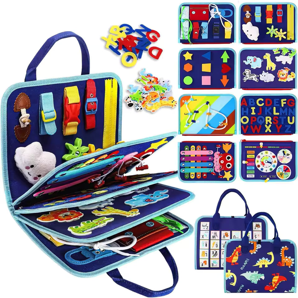 7-in-1 Felt Busy Board 16 Life Skills Activities Montessori Toy for Toddlers
