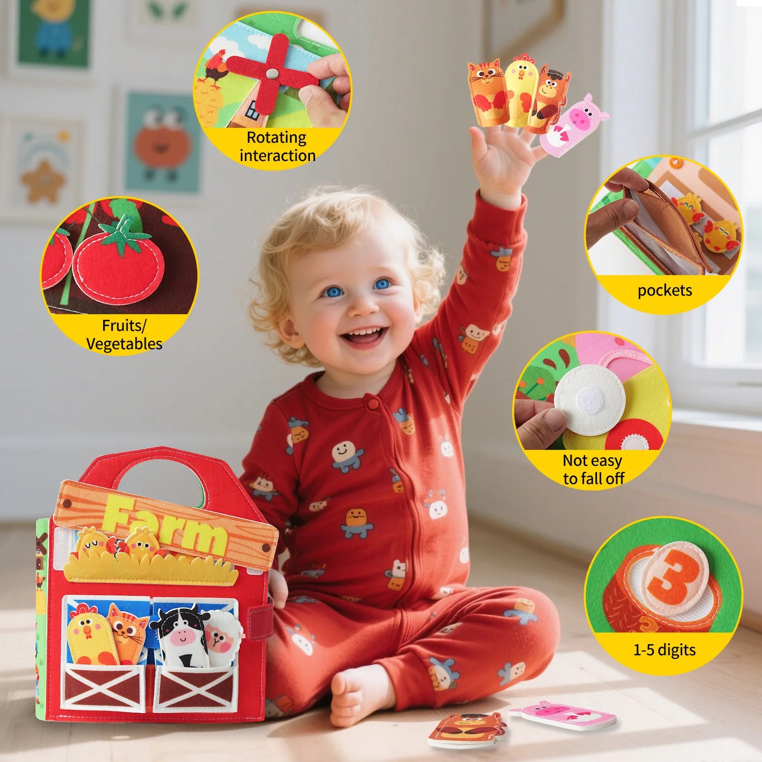 Toddler busy book farm theme open pages