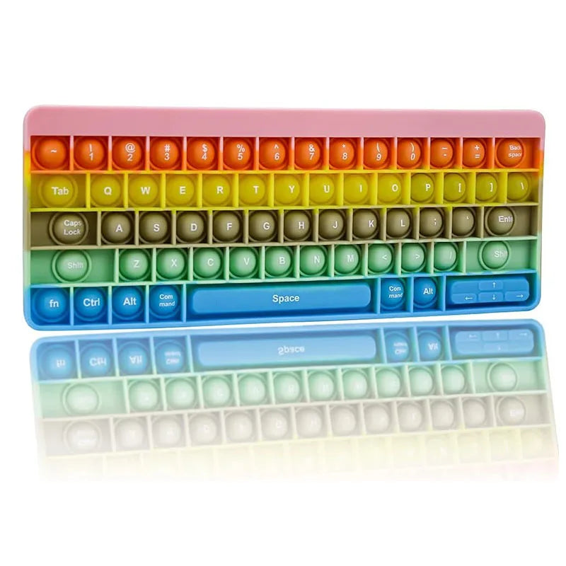 Rainbow Keyboard Pop It Fidget Toy – Silicone Sensory Bubble Popper for Kids