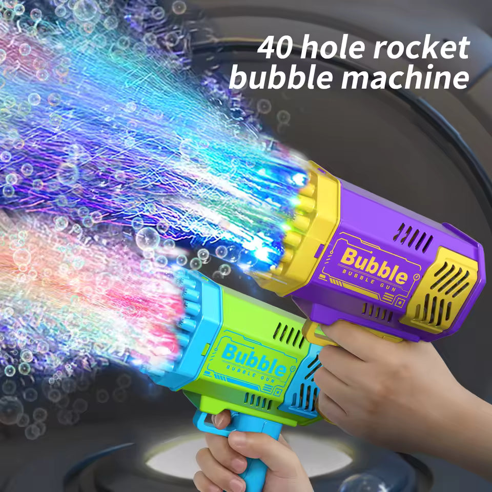 40-Hole Automatic Bubble Machine Gun for Kids with LED Lights, Outdoor Toy