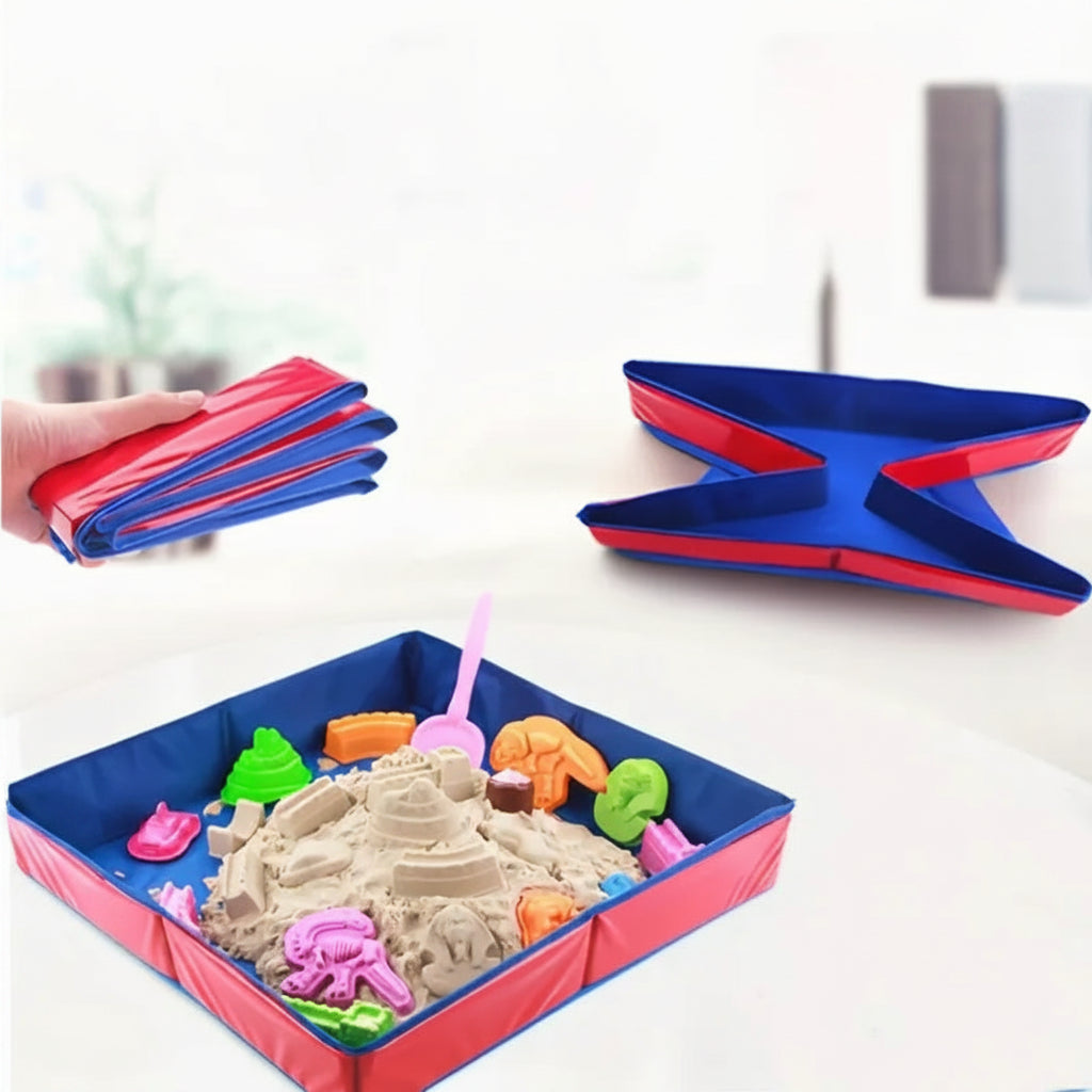Foldable Sensory Sand Tray for Toddlers – Portable Cloth Sandbox Bin for Indoor Play with Sand & Beads