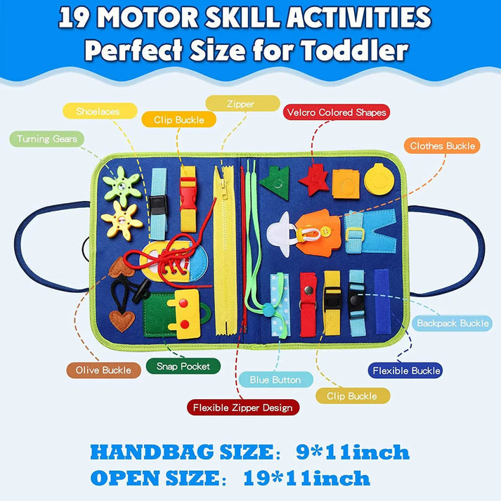 7-in-1 Felt Busy Board 16 Life Skills Activities Montessori Toy for Toddlers