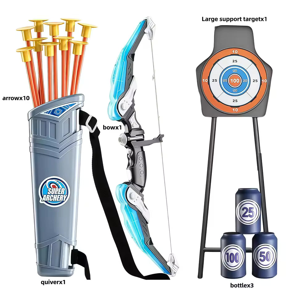 Kids LED Light Bow and Arrow Archery Set 10 Suction Cup Arrows with Target Stand