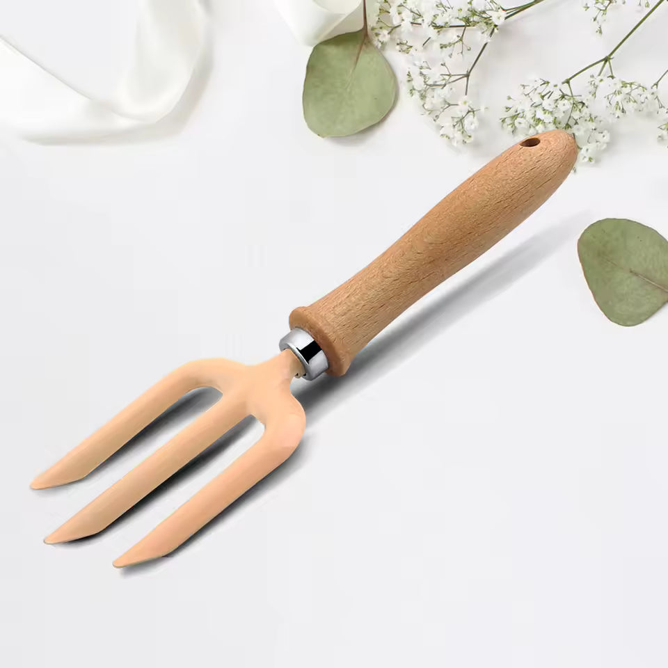Kids Gardening Tool Set Wooden Handle Leaf Shovel, Rake and Fork Toy