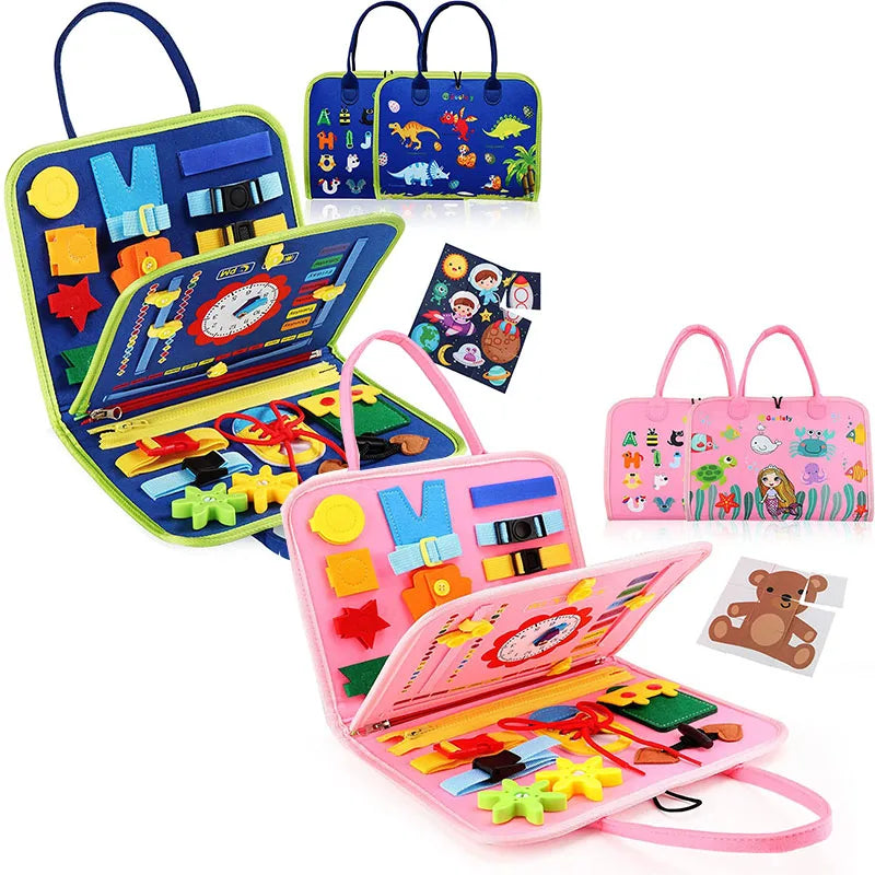 7-in-1 Felt Busy Board 16 Life Skills Activities Montessori Toy for Toddlers