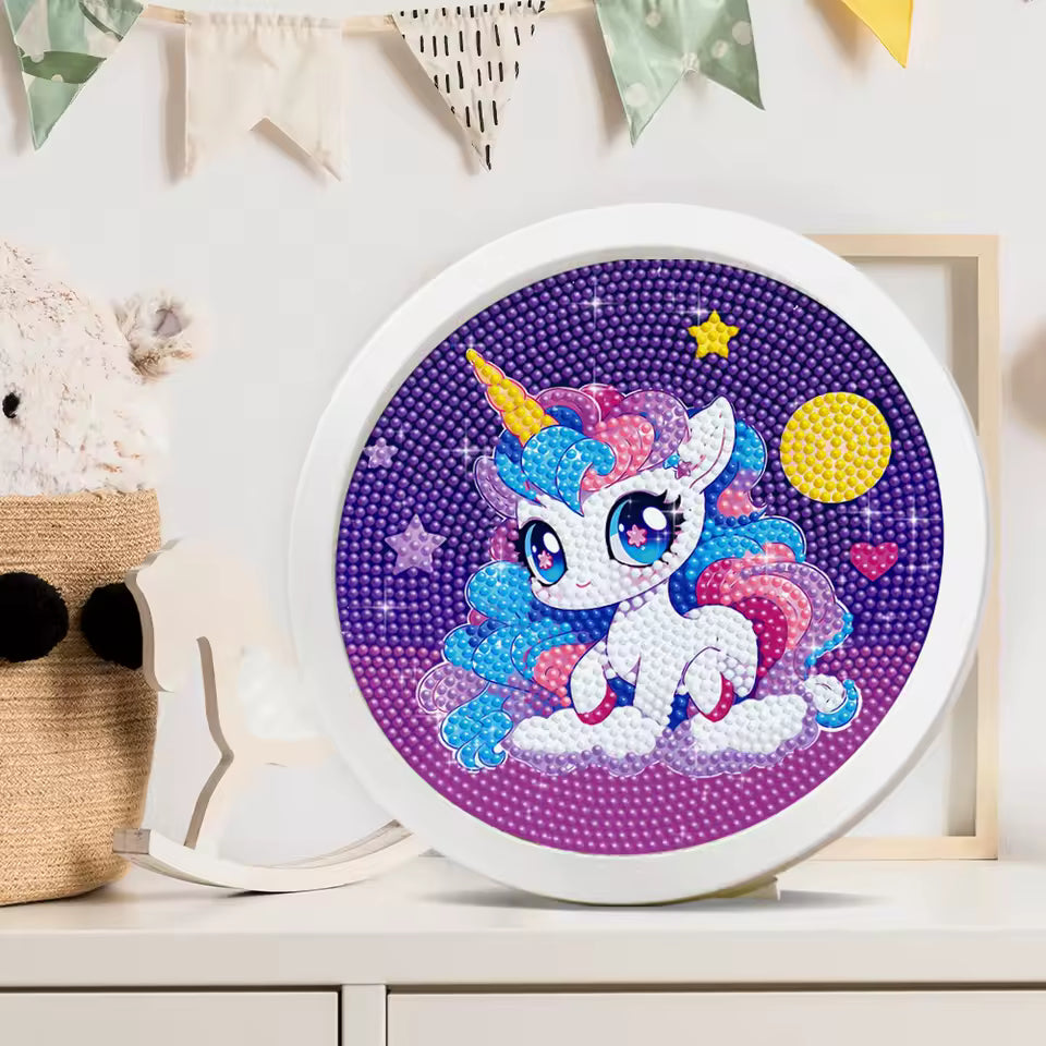Kids DIY Round Diamond Painting Kit, Unicorn Mermaid Cartoon Mosaic Craft Set