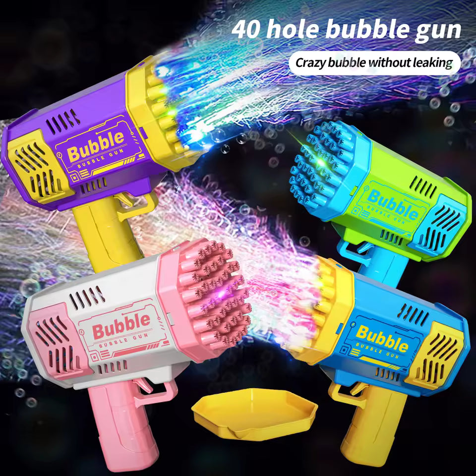 40-Hole Automatic Bubble Machine Gun for Kids with LED Lights, Outdoor Toy