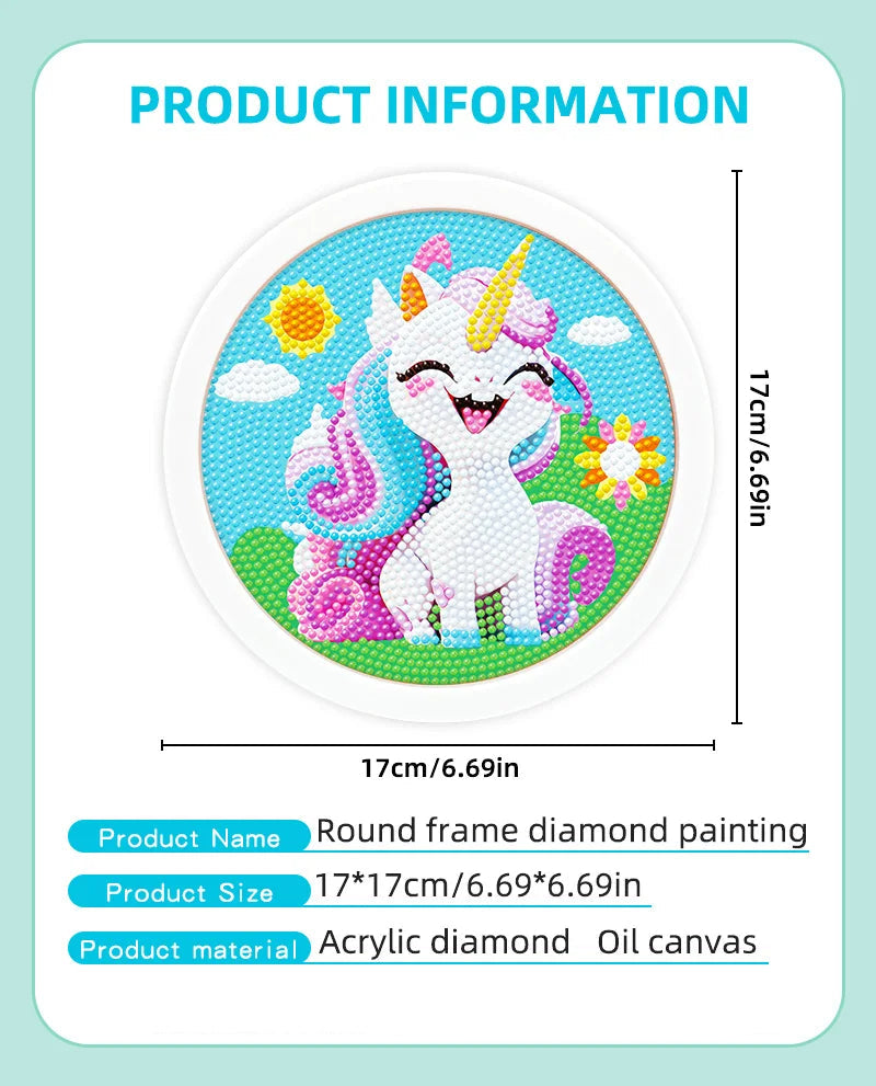 Kids DIY Round Diamond Painting Kit, Unicorn Mermaid Cartoon Mosaic Craft Set