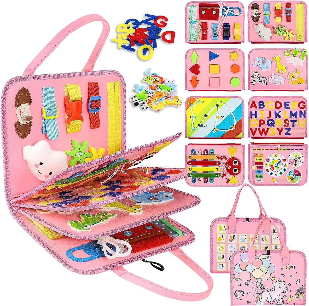 7-in-1 Felt Busy Board 16 life skills activities