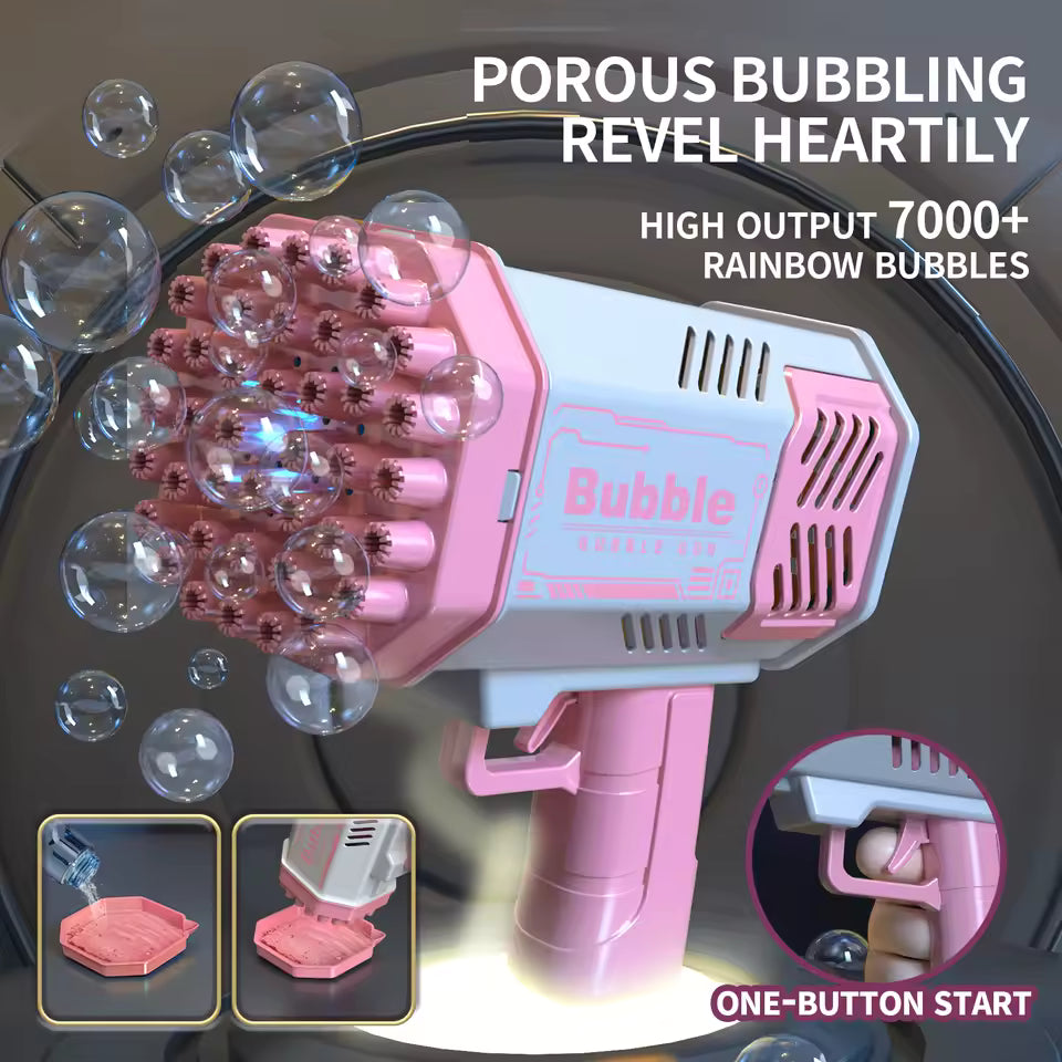 40-Hole Automatic Bubble Machine Gun for Kids with LED Lights, Outdoor Toy