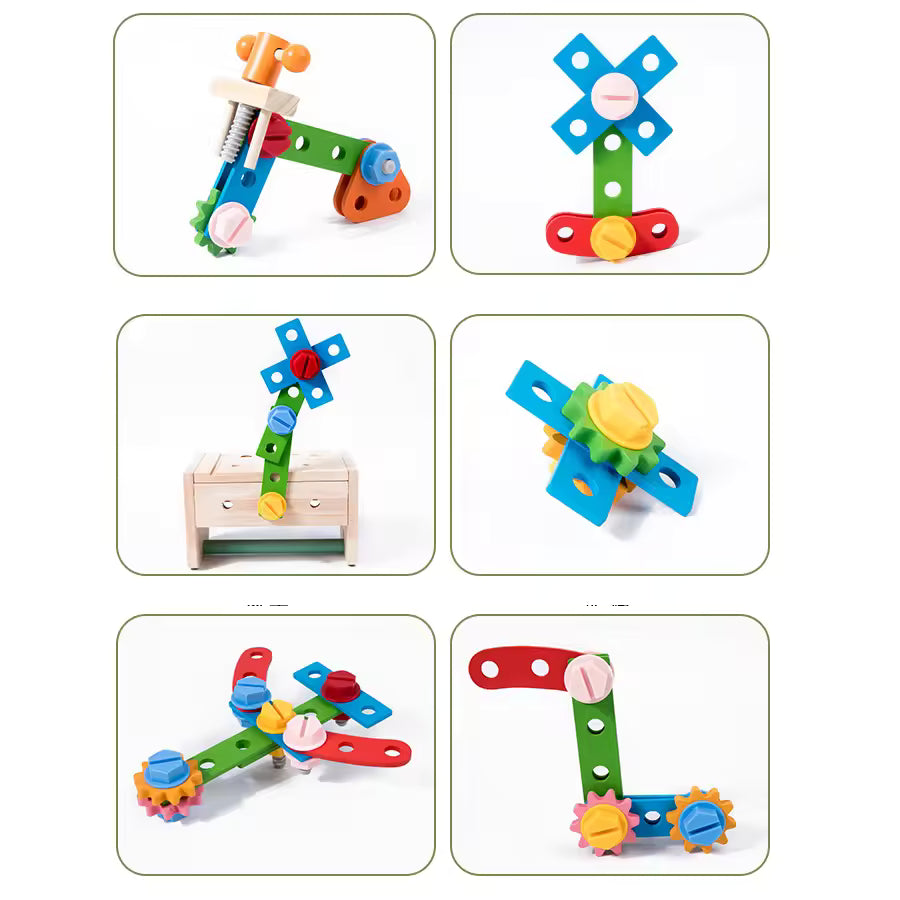 Kids Wooden Tool Bench Workbench Set, Montessori Construction Toy for Boys Ages 3+