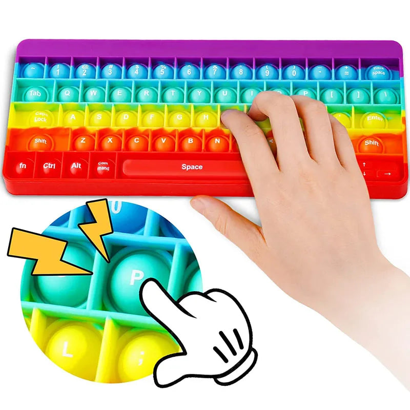 Rainbow Keyboard Pop It Fidget Toy – Silicone Sensory Bubble Popper for Kids