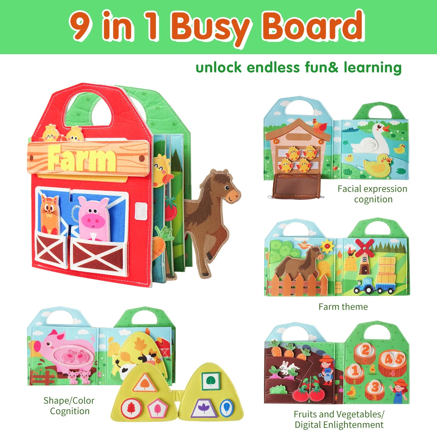 Montessori busy book farm animals finger puppets