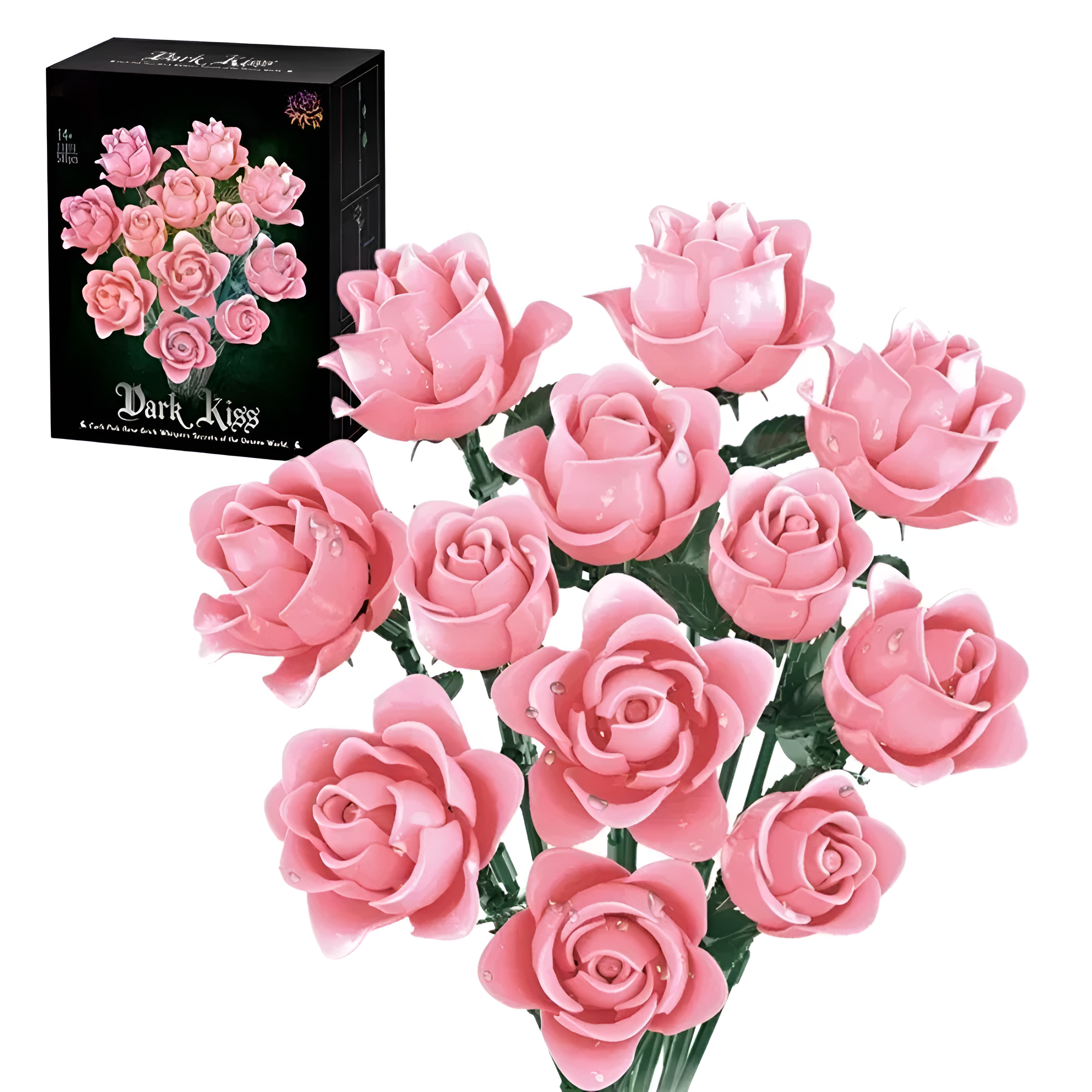 Pink Rose Flower Building Blocks Simulation Bouquet Flower Model Bricks Adult Romantic Gifts Desktop Decoration Kids DIY Toys