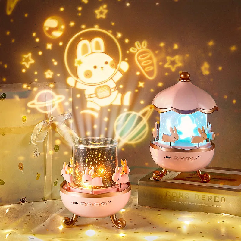 Kawaii Carousel Star Projector Night Light for Kids